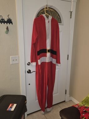 Red Santa Onesie Jumpsuit with Belt Detail